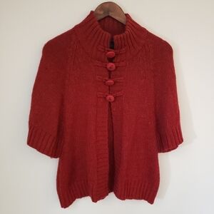 Calvin Klein Red Bat Wing Sleeve Poncho Sweater Wool Alpaca Blend Size Small